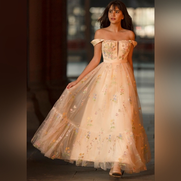 Delicate Flower Embroidered Formal Dress - Picture 1 of 7